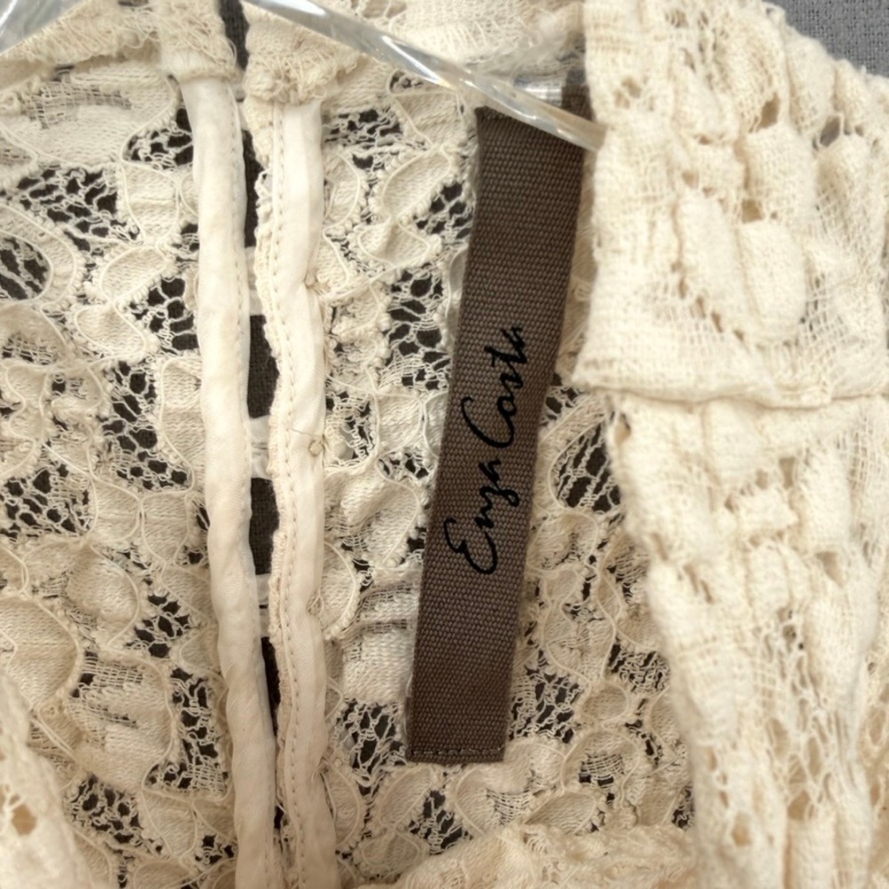 ENZA COSTA Puckered Lace Sleeveless Mockneck Top Women Medium Cream Sheer Luxury - Picture 11 of 12
